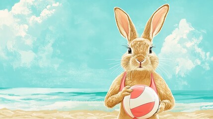 Beach Bunny Ready for Volleyball Match on a Sunny Day