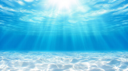 Underwater sunlight rays illuminating the ocean floor