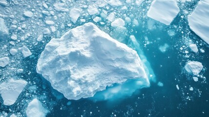 Fototapeta premium Aerial View of a Large Iceberg Surrounded by Smaller Ice Floes in a Turquoise Sea