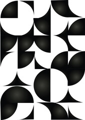 Vintage black and white geometric pattern background featuring abstract lines of circles triangles and squares Stylish Bauhaus inspired design with op art elements
