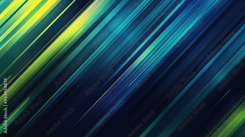 Poster digital abstract with a design featuring a series of parallel lines in various shades of green and b