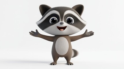Fototapeta premium A cute cartoon raccoon character with a cheerful expression and open arms.