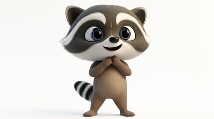 A cute cartoon raccoon character with a cheerful expression, designed for entertainment purposes.