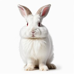 Obraz premium Cute white rabbit is sitting on a white isolated background