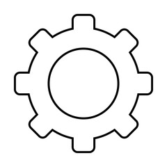 Black and white gear outline with 8 teeth. Ideal for settings, machinery, engineering, technology, and customization themes. Simple design suitable for various applications and concepts.