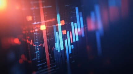 Colorful abstract lights with bright and blurred city background. Financial graphs, stock charts.