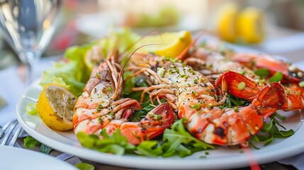 Deliciously cooked lobster on a plate  a close up of a healthy gourmet seafood dinner