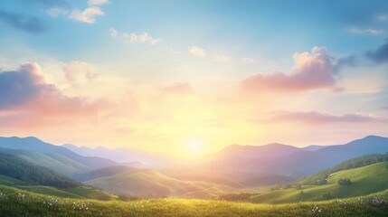 Fototapeta premium Bright sunrise over rolling hills