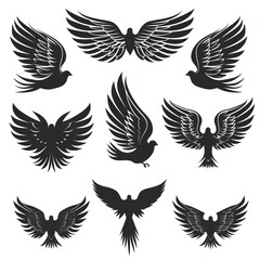 Fototapeta premium Set of black wings icons. Wings badges. Collection wings badges. Vector illustration