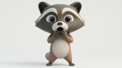 Fototapeta premium A cute cartoon raccoon with wide eyes and a surprised expression.