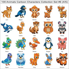 Obraz premium Animals Cartoon Characters Collection Set of 100 Isolated Animals Part 4