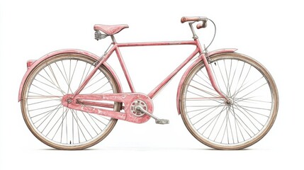 Fototapeta premium Charming vintage bicycle, transportation element, retro illustration, muted tones, isolated on white background
