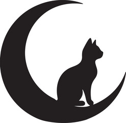 Cat sitting on moon silhouette vector art illustration