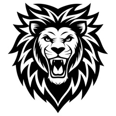 Obraz premium Angry Lion Face Silhouette line art vector illustration art