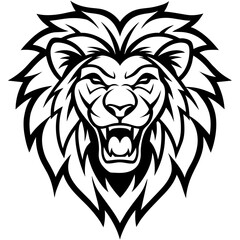 Obraz premium Angry Lion Face Silhouette line art vector illustration art