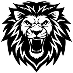 Angry Lion Face Silhouette line art vector illustration art