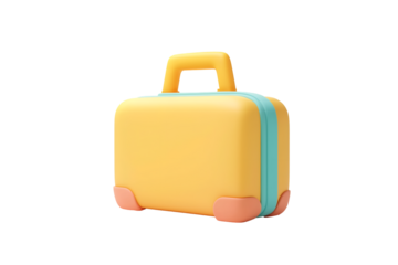 3D Yellow Suitcase Icon | Isolated on Transparent & White Background | PNG File with Transparency
