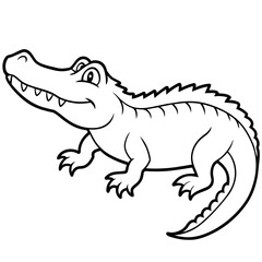 Crocodile silhouette line art black lizard vector illustration