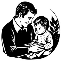 Father and son vector silhouette art drawing for fathers day illustration