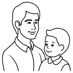 Father and son vector line art drawing for fathers day illustration