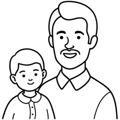 Father and son vector line art drawing for fathers day illustration