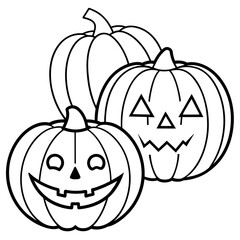 Halloween pumpkin scary jack o lantern line art vector illustration