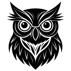 Owl Angry Furious face animal bird silhouette and line art vector art illustration