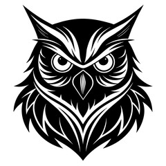 Owl Angry Furious face animal bird silhouette and line art vector art illustration