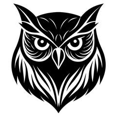 Owl Angry Furious face animal bird silhouette and line art vector art illustration