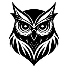 Owl Angry Furious face animal bird silhouette and line art vector art illustration