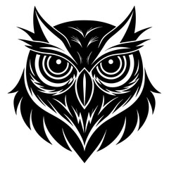 Owl Angry Furious face animal bird silhouette and line art vector art illustration