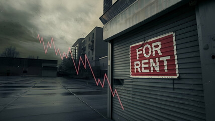 Naklejka premium Visualizing Economic Downturn A Commercial Shoot Capturing Market Decline and Financial Instability - Symbolic Imagery of Closed Storefronts and Falling Stock Charts