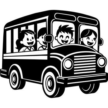 black school bus with happy children clip art preview