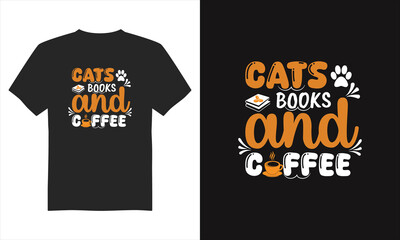 Cats books and coffee t-shirt design, Coffee t-shirt design vector, Illustration T-Shirt Design, Typography T-shirt Design