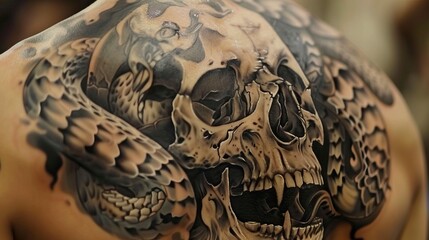 Skull with Snake Tattoo