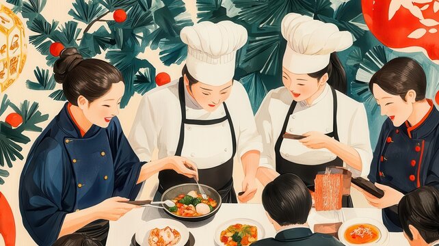 An aerial perspective of a lively isekai culinary contest