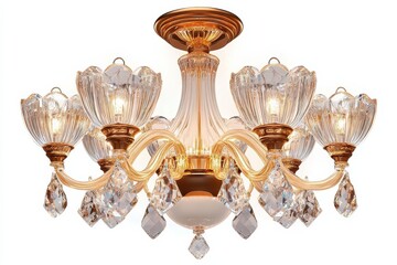 Elegant chandelier, interior design element, detailed sketch, gold and crystal, isolated on white background