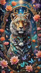 a visually descriptive image from intricate floral design to realistic animal portrait.
