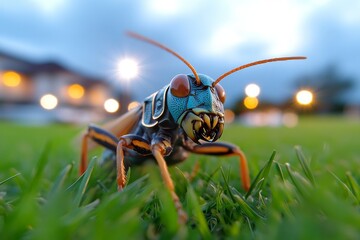 Crickets chirping in the grass, creating a soothing melody that blends with the crackling fire, offering a peaceful nightâ€™s symphony