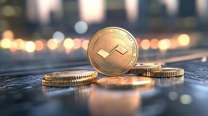 Gold coin with a down arrow embedded