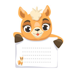 Kids sticky note with Alpaca, cute animal paper memo pad. Children sticky for notes, frame for photo, label, cards and invitations, checklists.