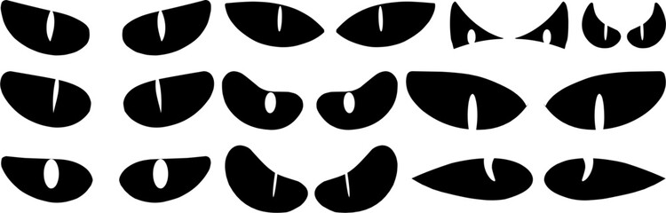 Spooky silhouettes for mysterious, and animal-themed designs, perfect for Halloween, feline graphics, eerie illustrations, and creepy creative projects in a variety of eye shapes