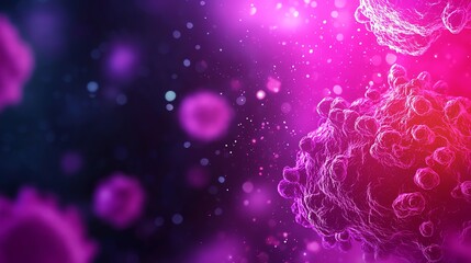 Colorful abstraction of microorganisms showcasing intricate details in a vibrant, futuristic setting. Perfect for science projects.