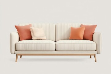 Elegant modern sofa, interior design element, detailed sketch, neutral tones, isolated on white background