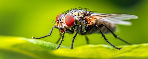 Naklejka premium Macro shot of a housefly on a