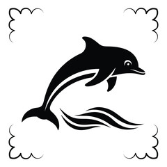 Minimalist vector illustration of a dolphin leaping over stylized waves, ideal for aquatic designs.