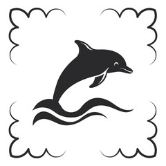 Minimalist vector illustration of a dolphin leaping over stylized waves, ideal for aquatic designs.