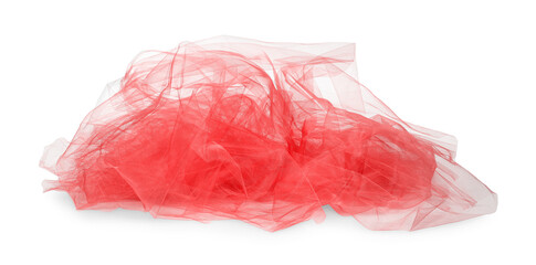 Fototapeta premium Beautiful red tulle fabric on white background