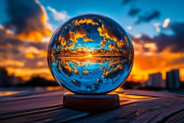 Glass sphere, containing the entire sky, clouds drifting inside as the sun and stars take turns illuminating it