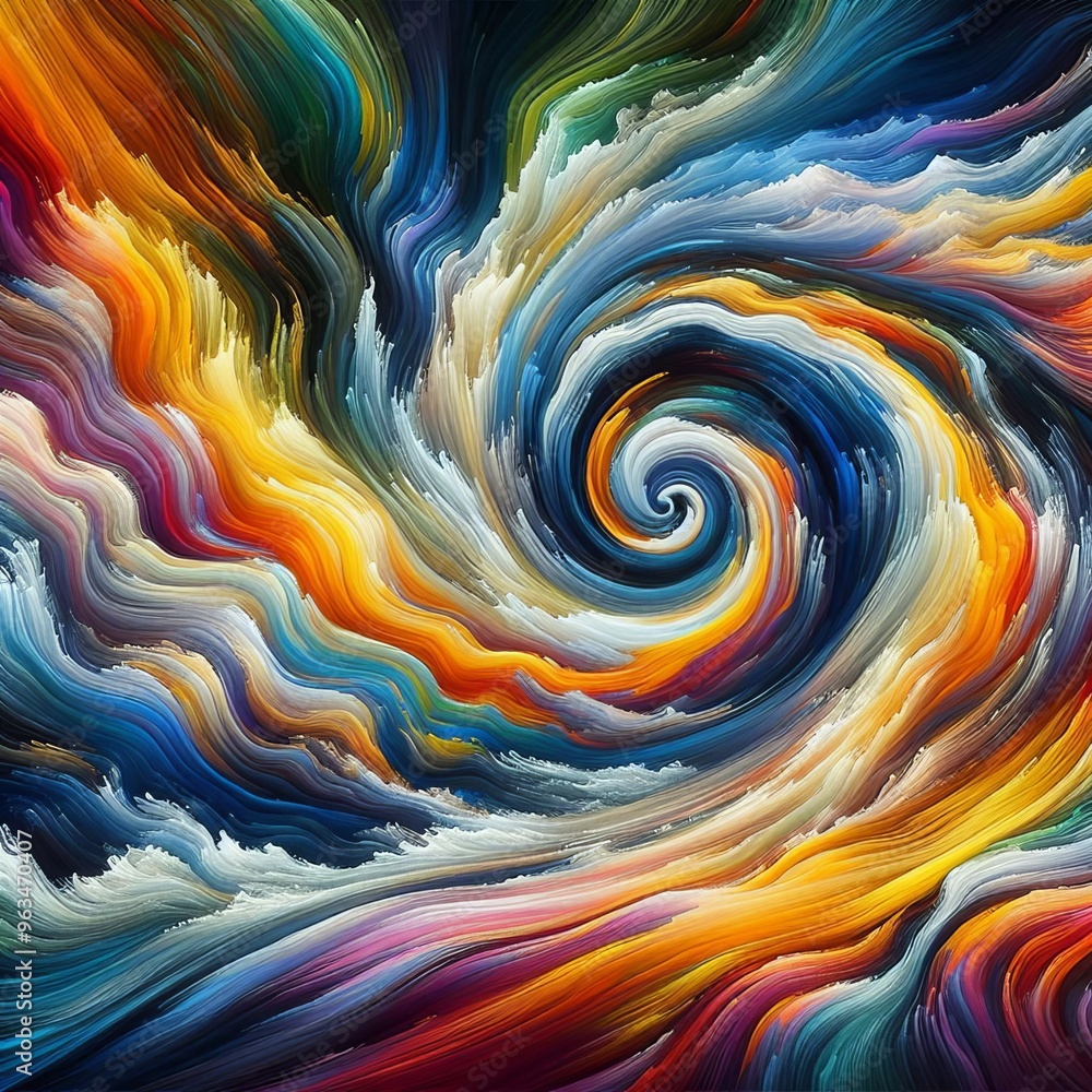 Poster a visually striking abstract image featuring a vibrant vortex with flowing waves of color. the dynam